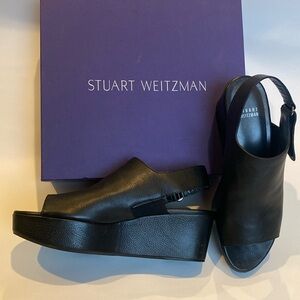 Stuart Weitzman Offset Nero Sport Calf 8.5 Velcro sling back EUC like new w/box